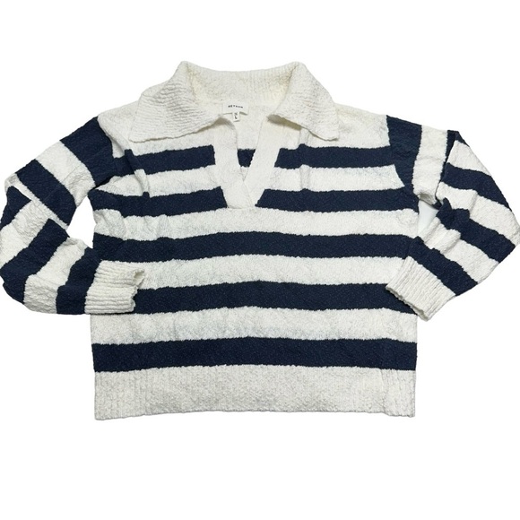 Heyson Boutique Textured Popcorn Striped Sweater Navy Cream - Picture 1 of 9